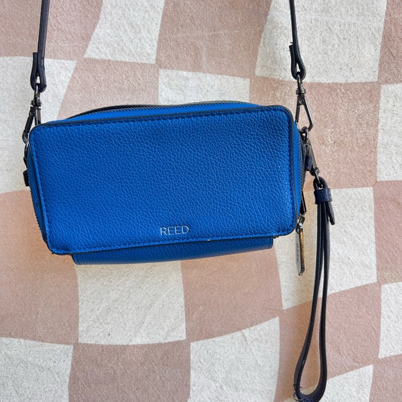 Reed Gallery Blue Green Leather Double Zip Compartment Crossbody Bag - Picture 1 of 8